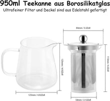 Glas Teekanne mit Siebeinsatz 950ml Borosilikat