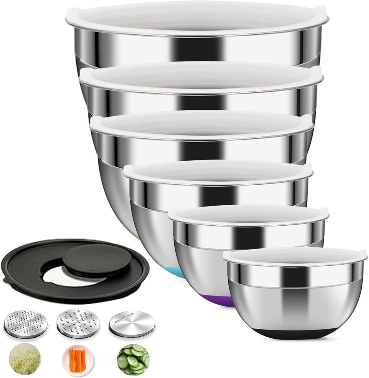 Edelstahl Schüssel Set 6er 4l 3.2l 2.5l 1.8l 1.45l 0.96l mit