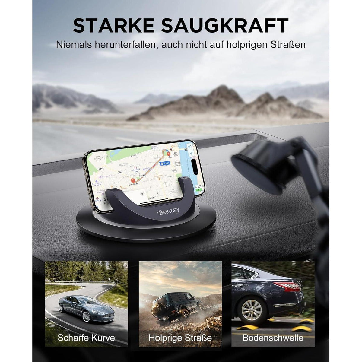 Handyhalterung Auto 360° drehbar, stabil & rutschfest