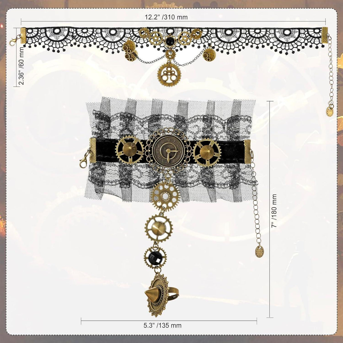 Steampunk Kostüm Set Damen mit Maske & Schmuck