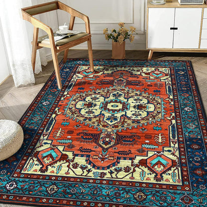 Boho Teppich Kurzflor Vintage Design Rot 140x200cm Waschbar rutschfest