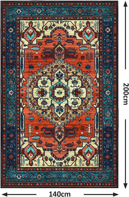 Boho Kurzflor Teppich Vintage Design Waschbar Rutschfest