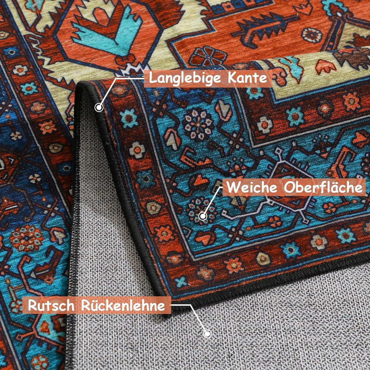 Boho Teppich Wohnzimmer Schlafzimmer Kurzflor Vintage Design Rot 140x200cm