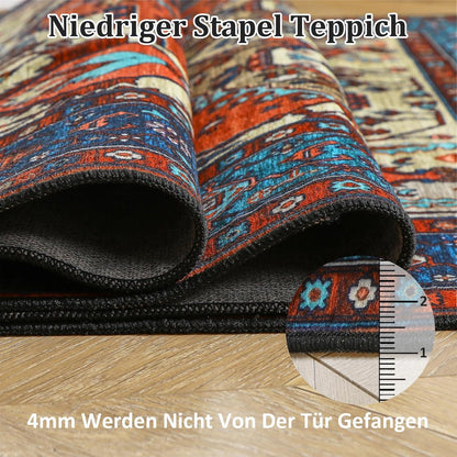 Boho Teppich Kurzflor Vintage Design Rot 140x200 cm waschbar