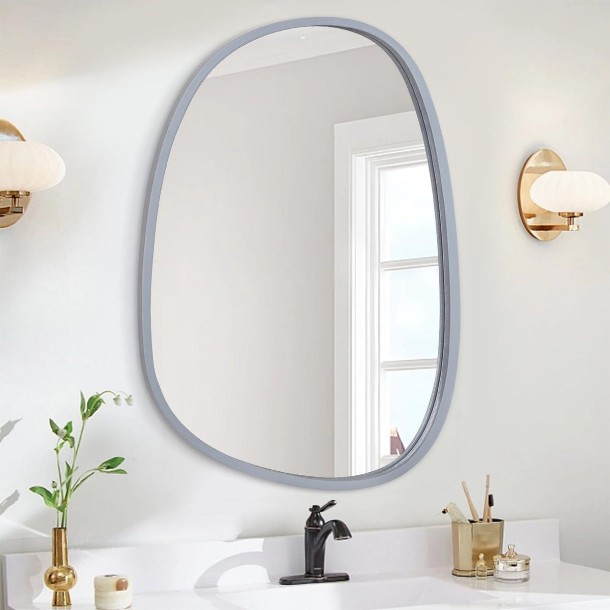 Asymmetrischer Wandspiegel Oval Grau Modern 65x45cm