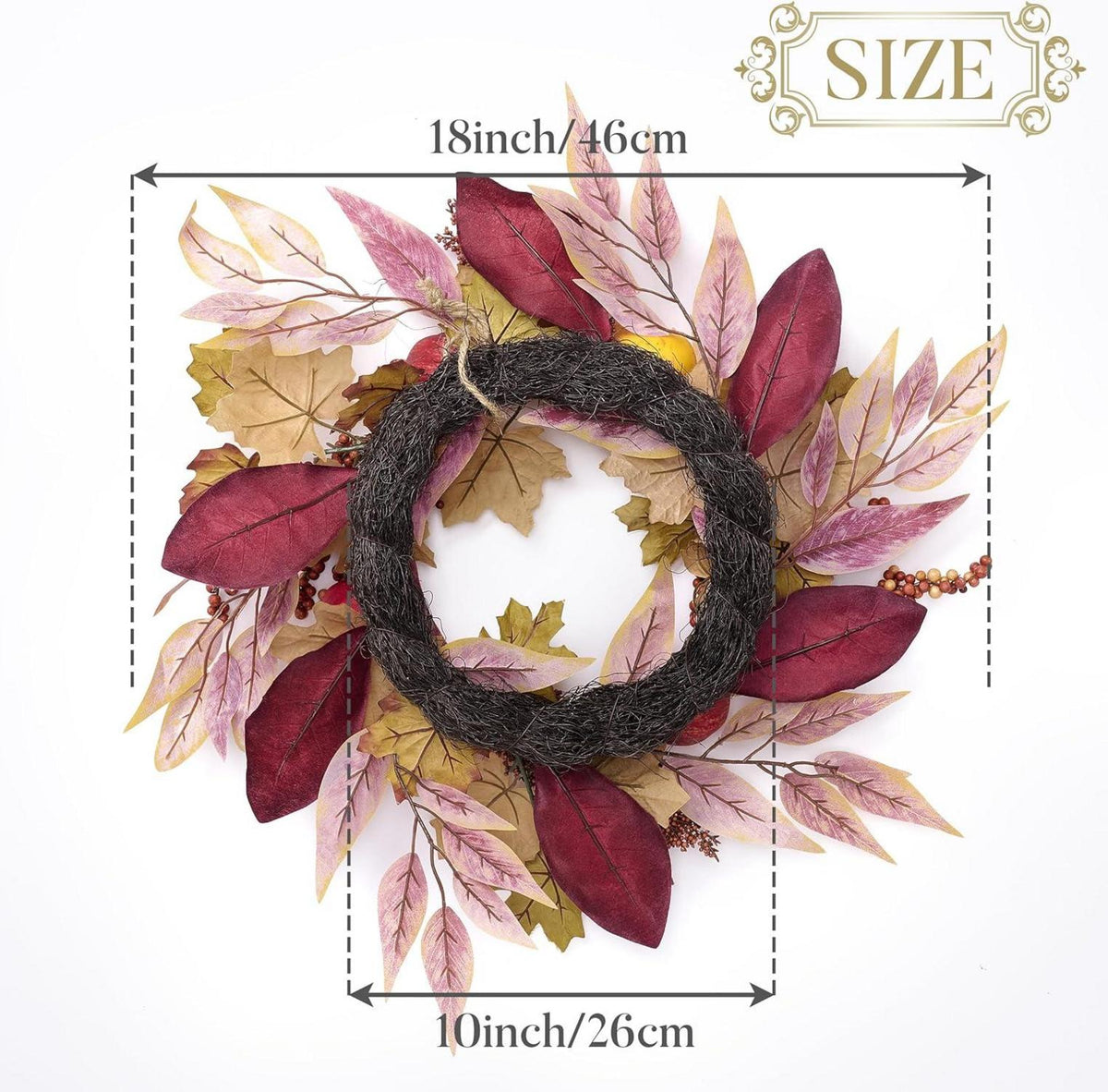 Herbstkranz Türkranz 45cm Künstliche Früchte Granatapfel Ahornblatt Rot