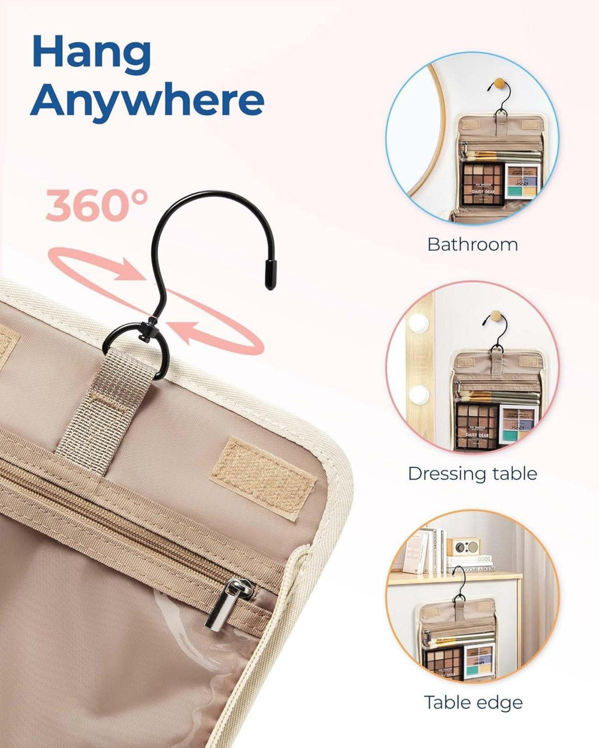 Großer Make-Up Organizer Damen Beige, Kulturtasche mit
