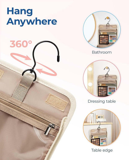 Großer Make-Up Organizer Damen Beige, Kulturtasche mit