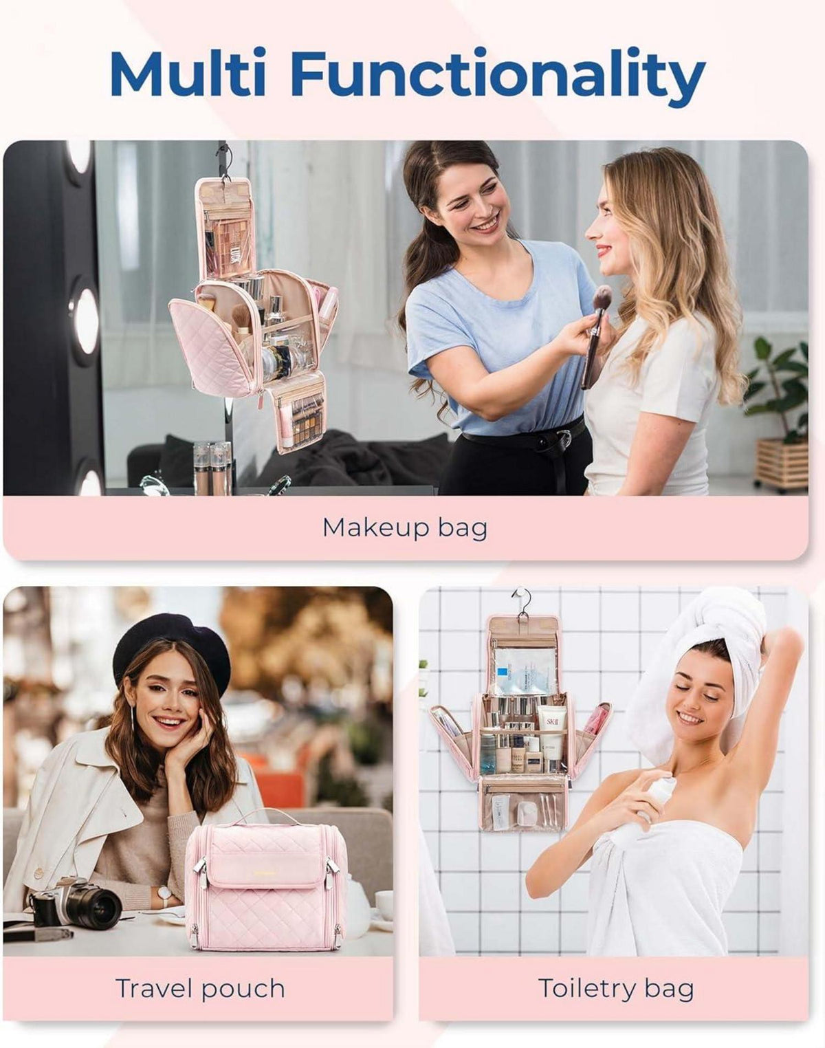 BAGSMART Make-Up Organizer Kulturbeutel für Frauen & Mädchen Rosa