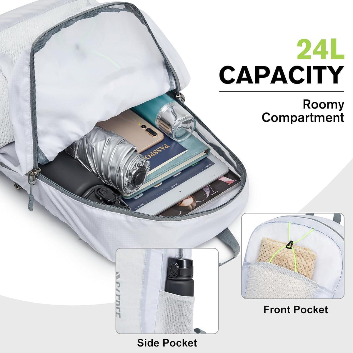 Faltbarer Rucksack 25L Wasserdicht Weiß Unisex Tagesrucksack