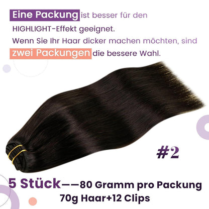Echthaar Clip-Ins Braun #2 Remy – 40cm Volumen
