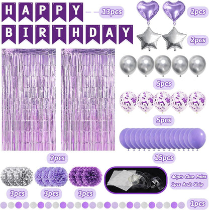Geburtstagsdeko Set Violett Silber Party Deko Mädchen Frauen Kinder