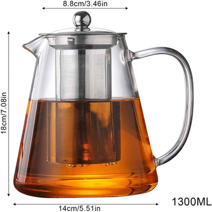 Teekanne Borosilikatglas 1300ML, Hitzebeständig, Abnehmbarer