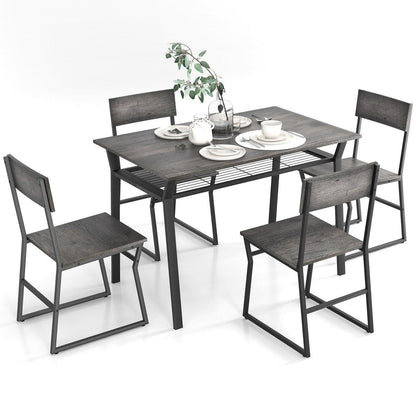 5-teiliges Esstisch-Set mit Stühlen | Industriedesign & Stauraum