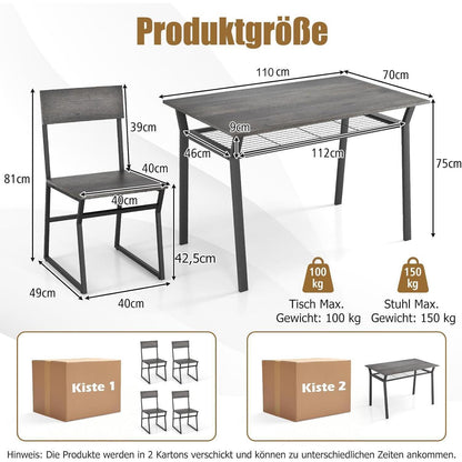 5-teiliges Esstisch-Set mit Stühlen | Industriedesign & Stauraum