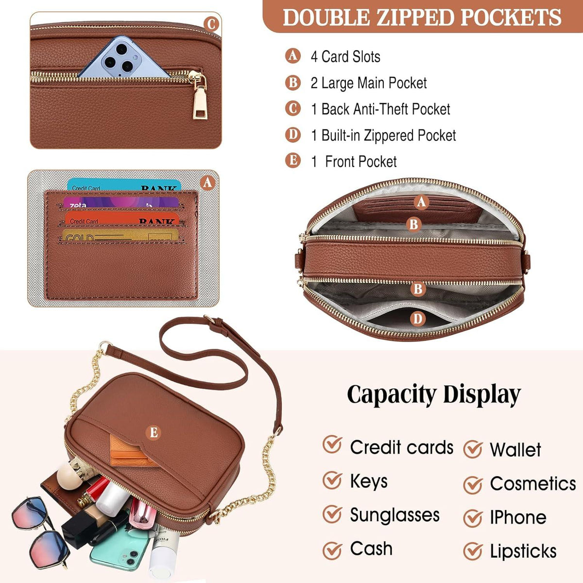 TEUEN Damen-Umhängetasche Kleine Crossbody Bag PU Leder Elegante