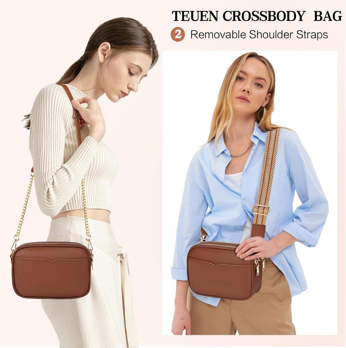 Damen Umhängetasche Crossbody Bag PU Leder Schultertasche Abnehmbarer