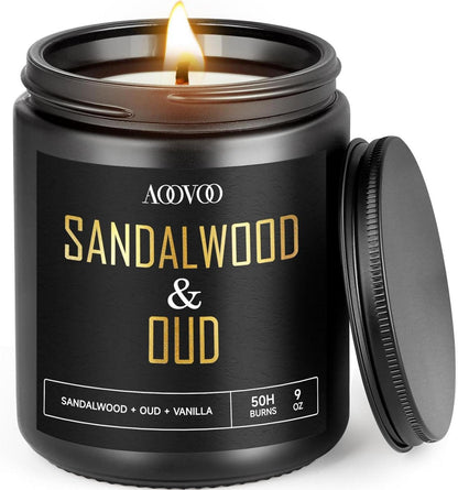 AOOVOO Duftkerzen Sandelholz Oud Sojawachs 255g 50h
