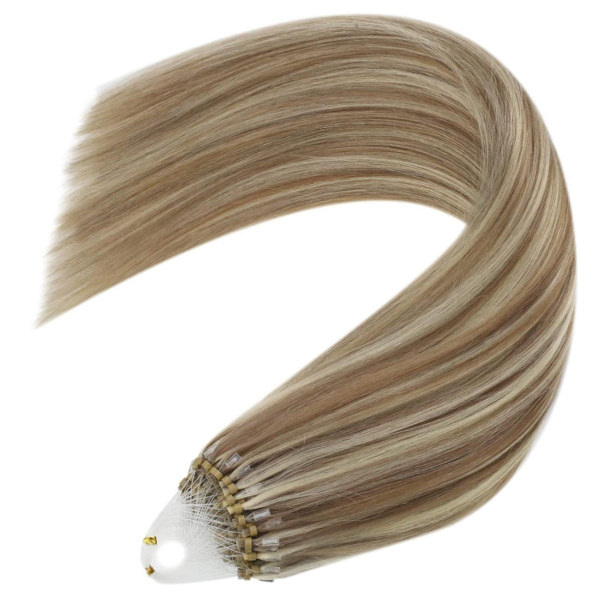 Echthaar Micro Ring Extensions Hellbraun mit Highlights