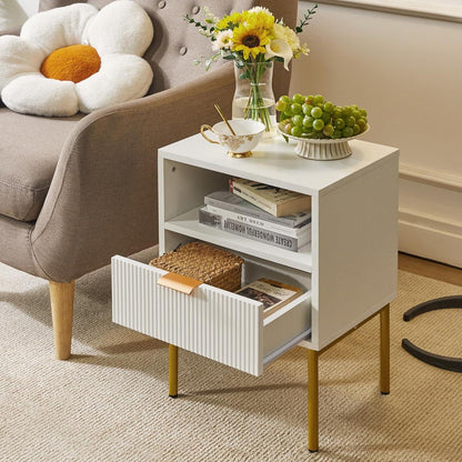 Mid-Century Nachttisch mit Schublade, Schwarz Goldrahmen