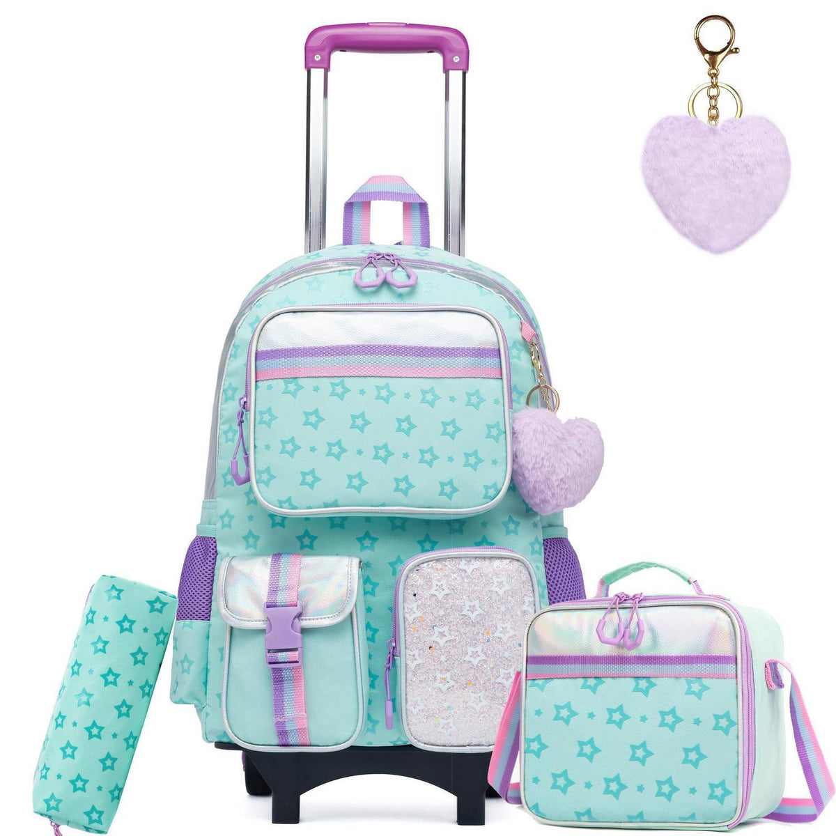 Kinder Trolley Rucksack Set mit Rädern – Grün Star