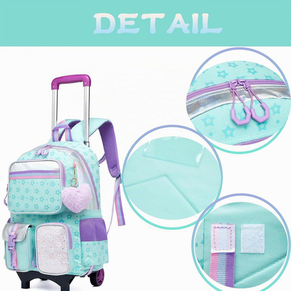 Kinder Trolley Rucksack Set mit Rädern – Grün Star