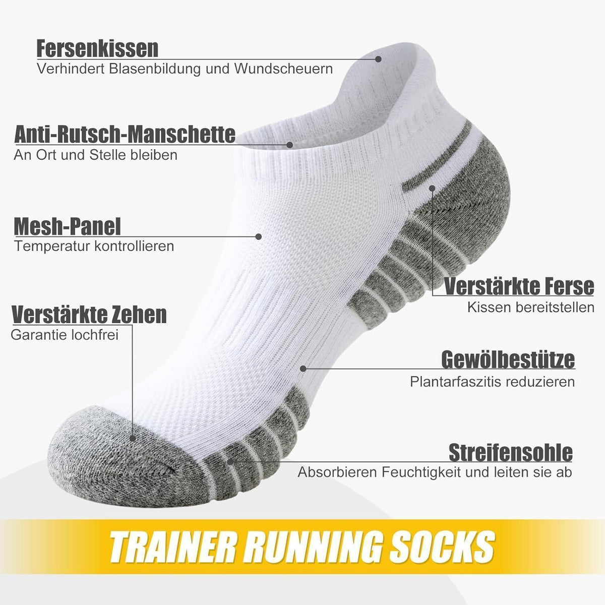 Gepolsterte Sportsocken Herren Damen 6er Pack Schwarz & Weiß 35-50