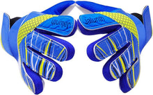 Torwarthandschuhe Fußball Latex Handfläche Blau-Gelb Junior