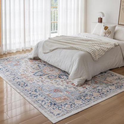 Waschbarer Vintage Kurzflor Teppich 160x230CM für Wohnzimmer & Schlafzimmer