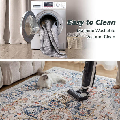 Waschbarer Vintage Kurzflor Teppich 160x230CM für Wohnzimmer & Schlafzimmer