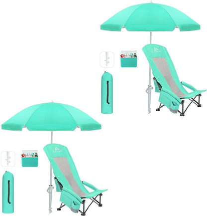 Strandstühle 2er Set mit Sonnenschirmen und Kühltasche