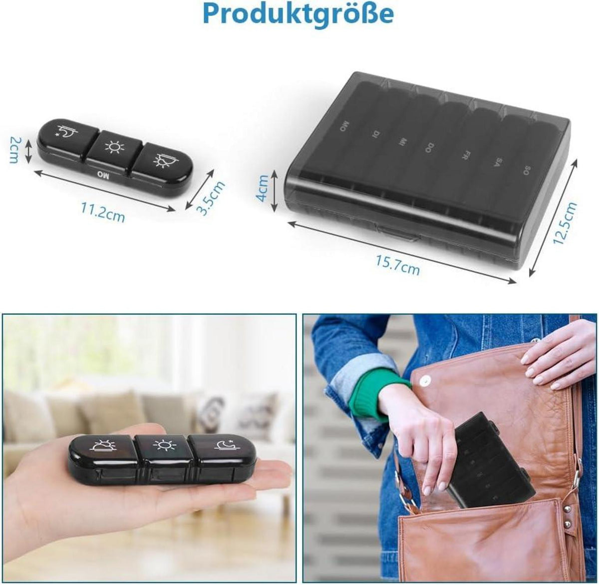 Tablettenbox 7 Tage 3 Fächer BPA Frei Feuchtigkeitsbeständig