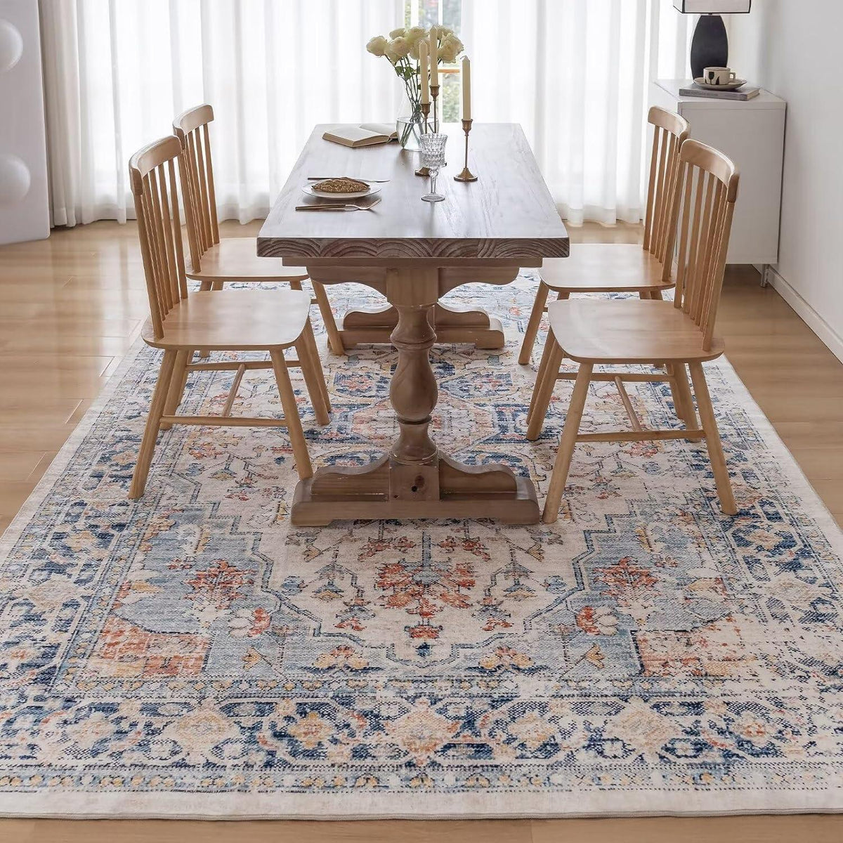 Waschbarer Teppich Vintage 120x170CM Weich Rutschfest Flauschig