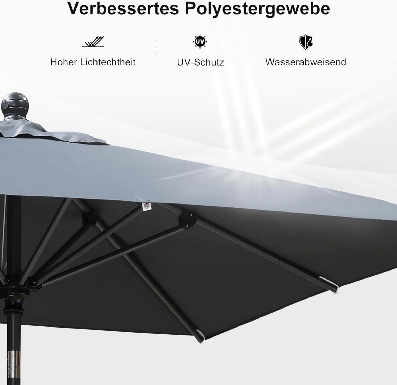 PURPLE LEAF Sonnenschirm 180x180cm Grau Alu Gestell Kurbel Schirm