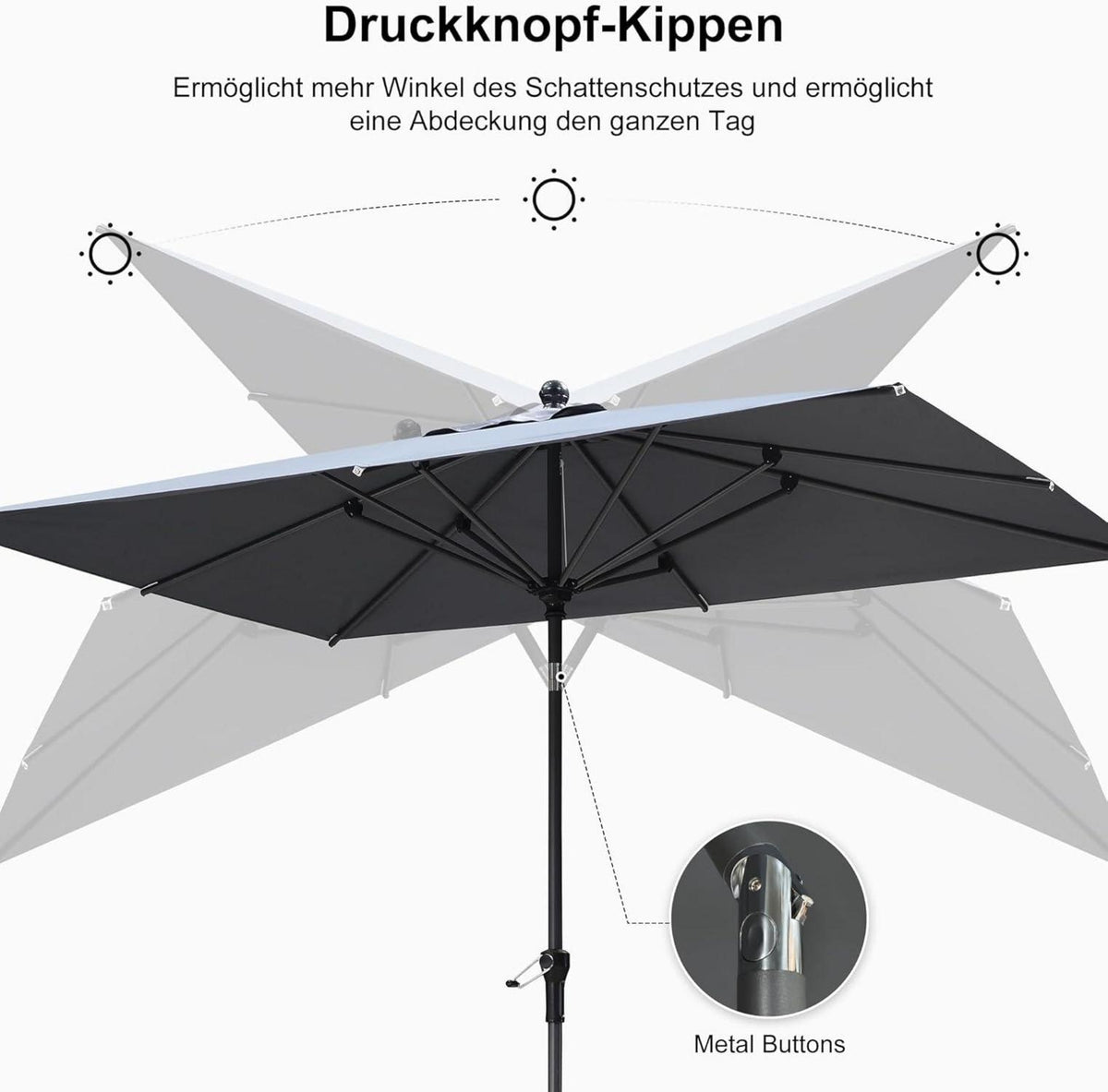 Sonnenschirm mit Kurbel 180x120 cm UV-Schutz Aluminiumgestell