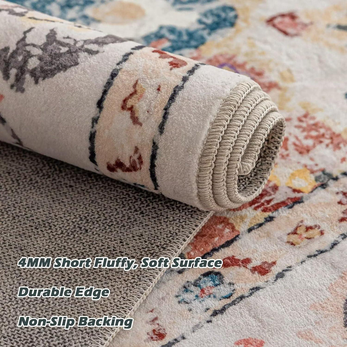 Waschbarer Vintage Teppich 80x150cm – Kurzflor Wohnzimmer Teppich