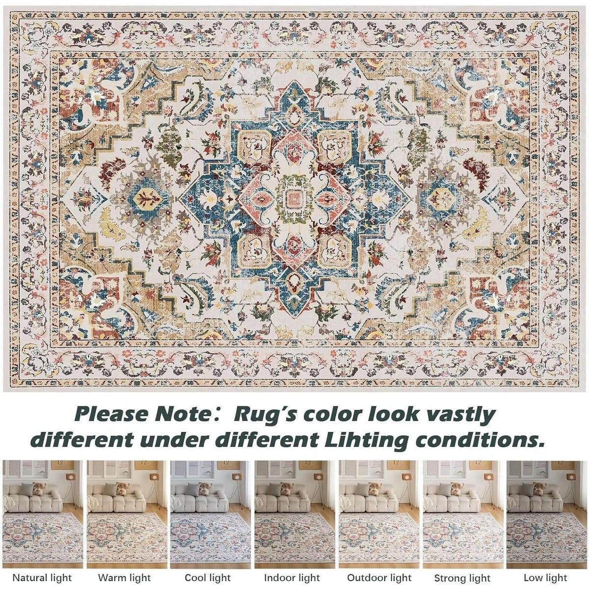 Waschbarer Vintage Teppich 80x150cm – Kurzflor Wohnzimmer Teppich