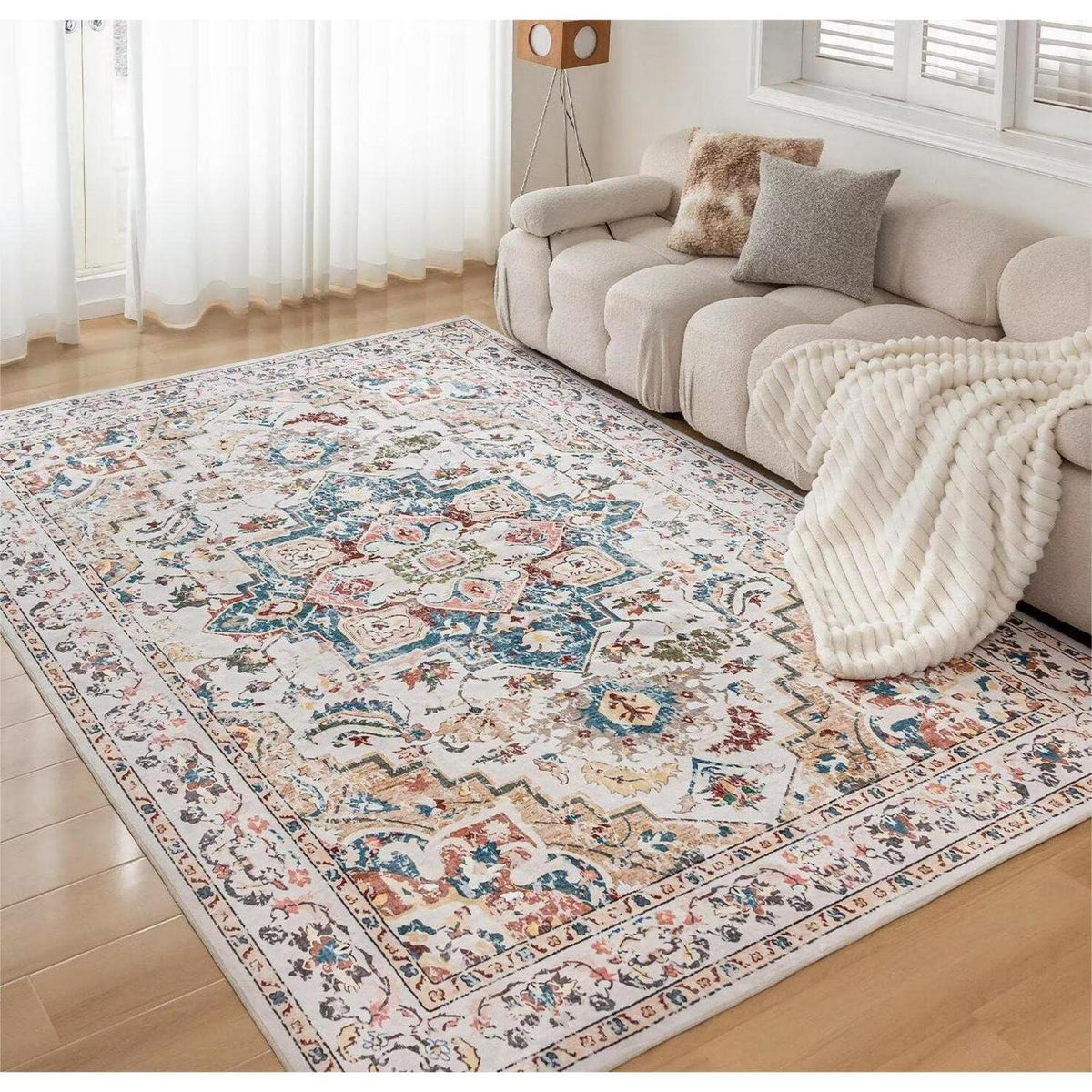 Waschbarer Vintage Teppich 80x150cm – Kurzflor Wohnzimmer Teppich