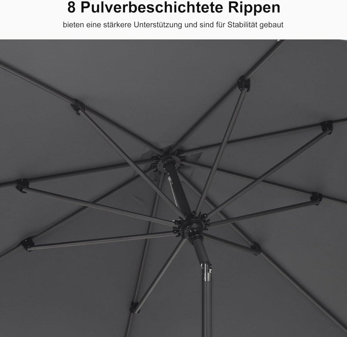 Purple Leaf Sonnenschirm 245 cm rund, knickbar, mit Kurbel - Grau
