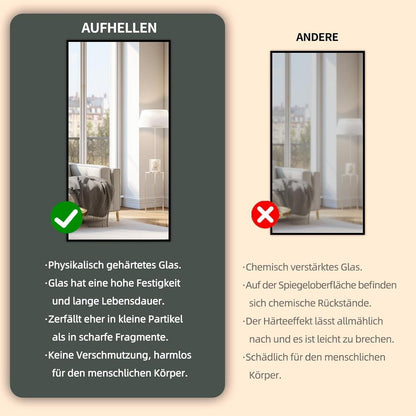 Standspiegel Schwarz 180x80cm | Ganzkörper Spiegel mit Metallrahmen