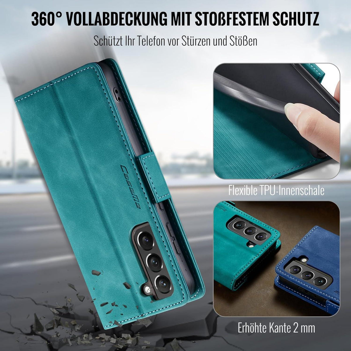 Samsung Galaxy S22 5G Hülle Grün PU Leder RFID Kartenfach