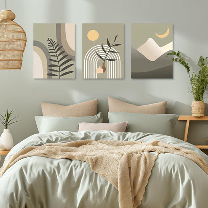 Boho Wandbilder Sonne Mond Salbei Grün Leinwand Bilder 30x40