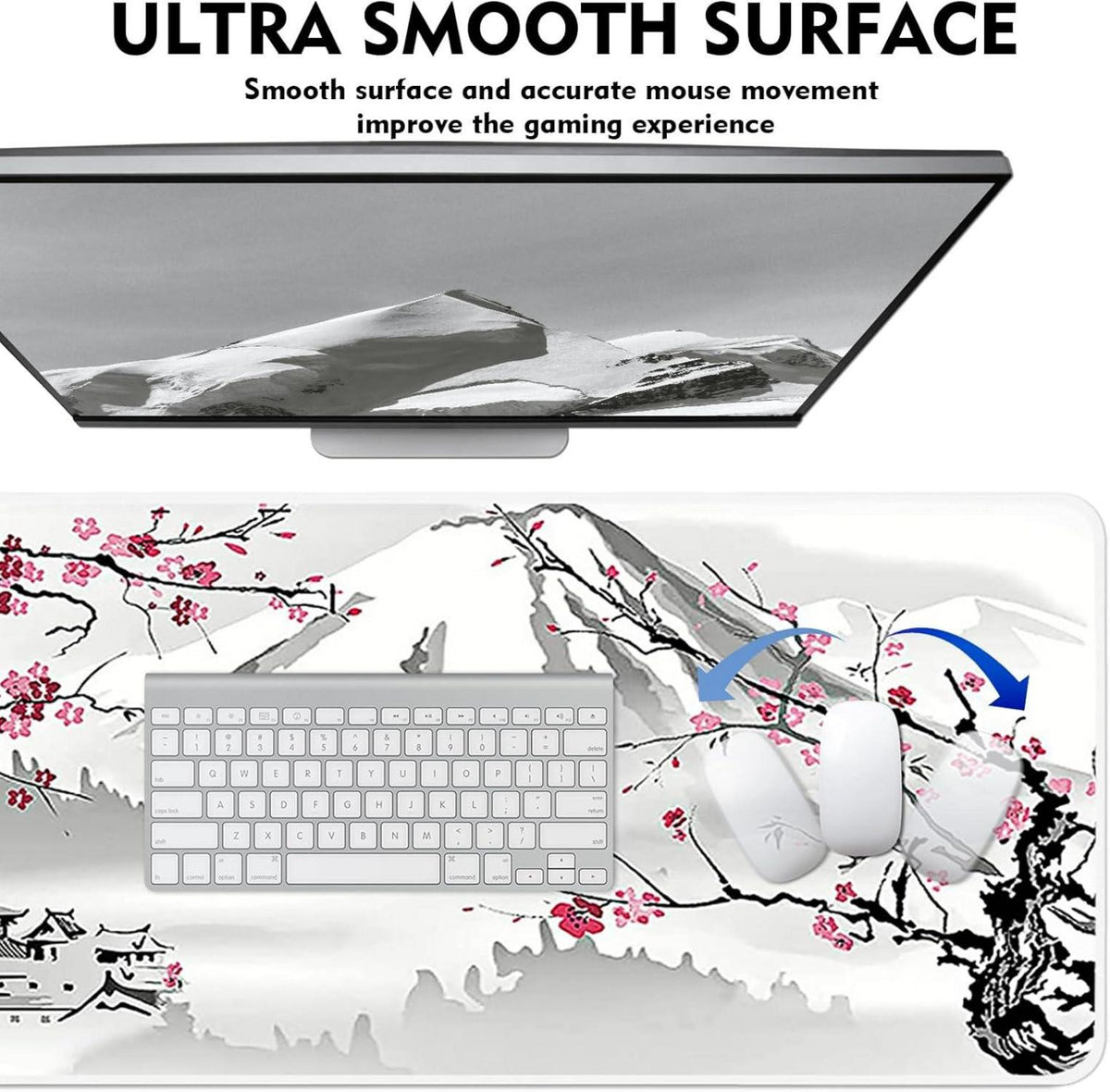 Großes Gaming Mauspad XXL 800x300mm Rutschfeste Desk Mat Kirschblüte