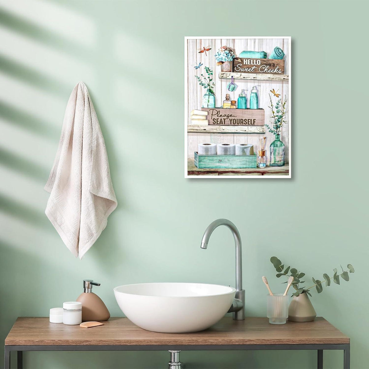 Moderne Bauernhaus Badezimmer Wandbilder Libelle Blumen Leinwandbilder