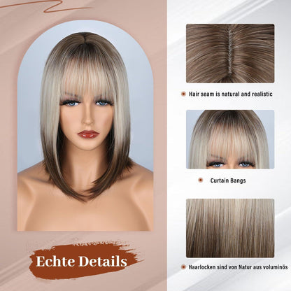 Ombre Blonde Bob Perücke mit Pony – Schulterlang & Natürlich
