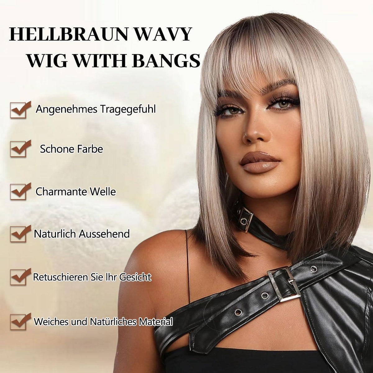 Ombre Blonde Bob Perücke mit Pony – Schulterlang & Natürlich