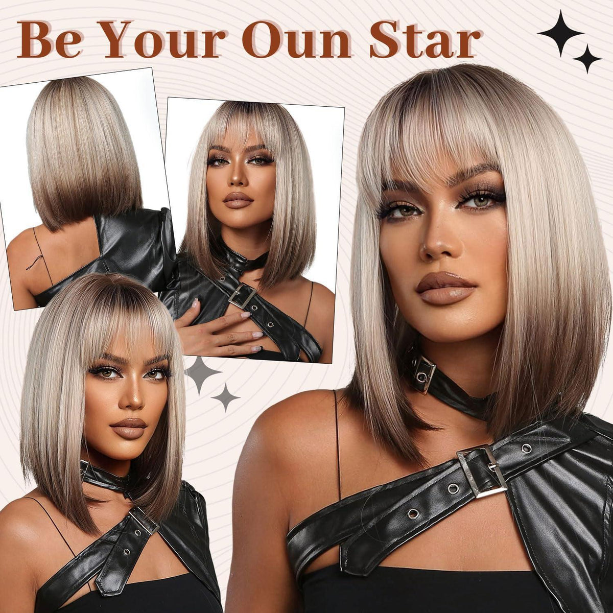 Ombre Blonde Bob Perücke mit Pony – Schulterlang & Natürlich