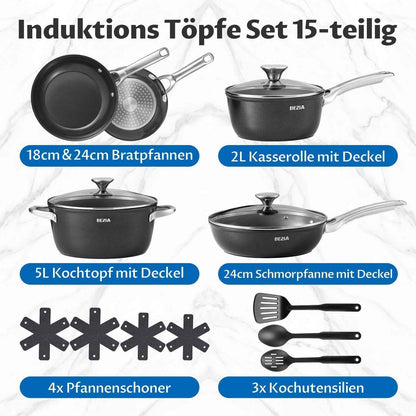 15-tlg. Induktions Töpfe Set mit Keramik-Antihaftbeschichtung