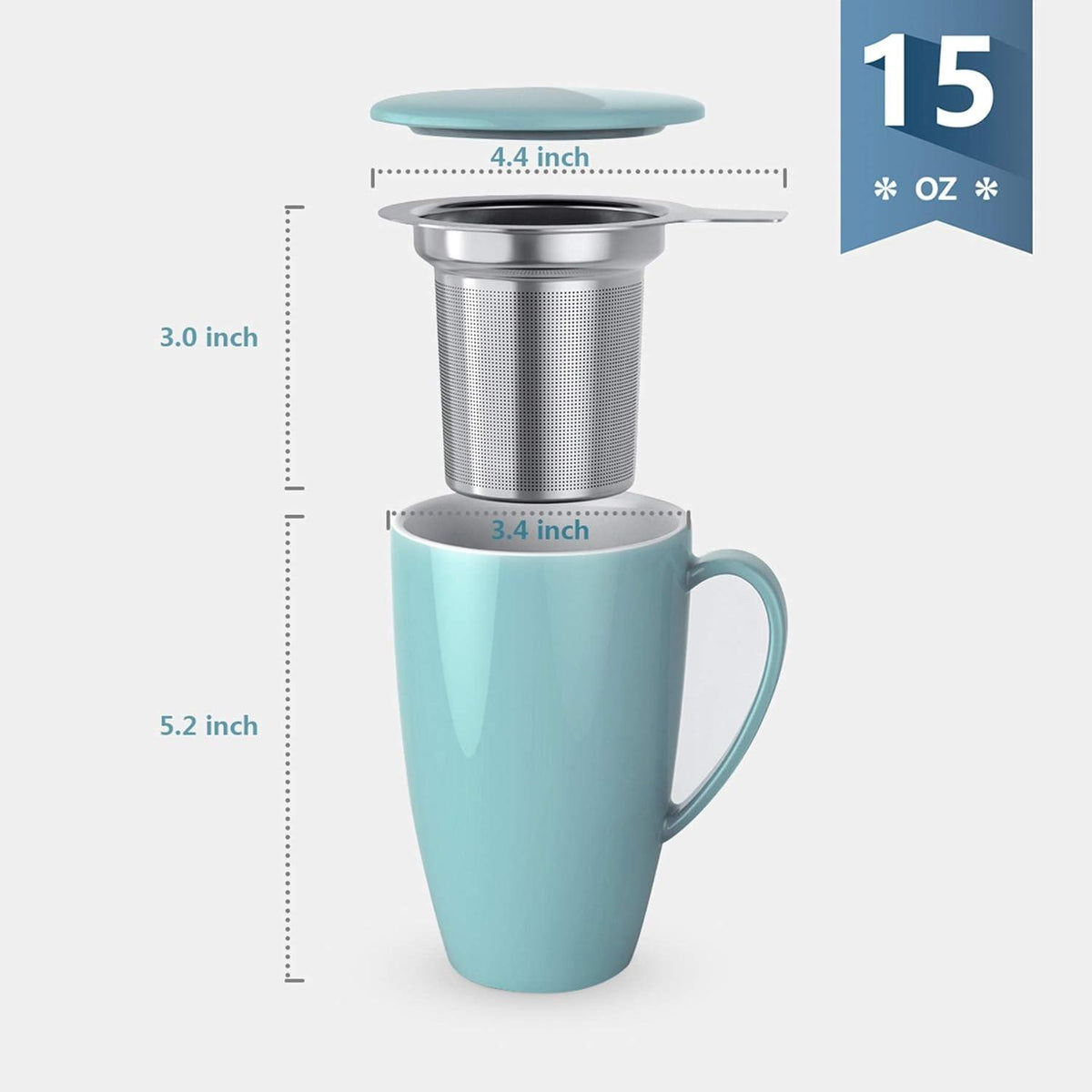 Porzellan Teetasse mit Deckel und Sieb, 450ml türkis