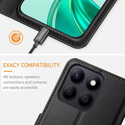 Ganbary Leder Handyhülle für Honor X8b Schwarz mit Kartenfächern & Standfunktion